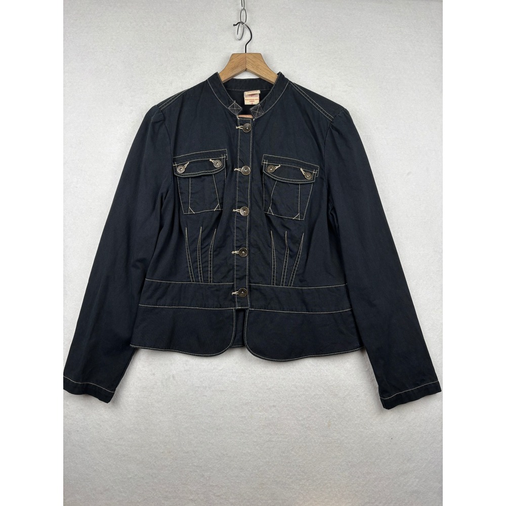 Faded Glory Utility Jacket‎ Womens 14 Military Contrast Stitch Retro